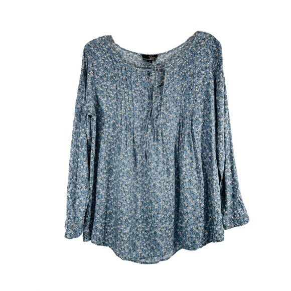 Suzanne Betro Blue Floral Long Sleeve Boho Blouse Womens XL Lightweight Rayon To - Picture 1 of 9